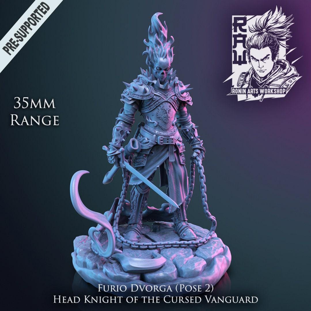 Furio Dvorga Head Knight of Cursed Vanguards Collectible Miniature, 35 mm, Tabletop miniatures, Pathfinder, dungeons and dragons, dnd