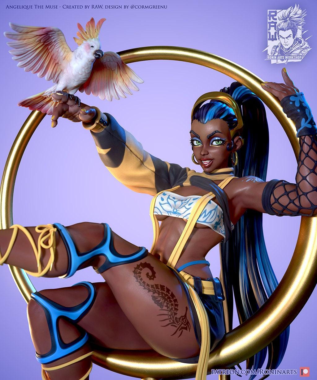 Pin Up Angelique NSFW 3D Printed Statue – Mature Framed Fantasy Resin Collectible, Made to Order for Adult Collectors