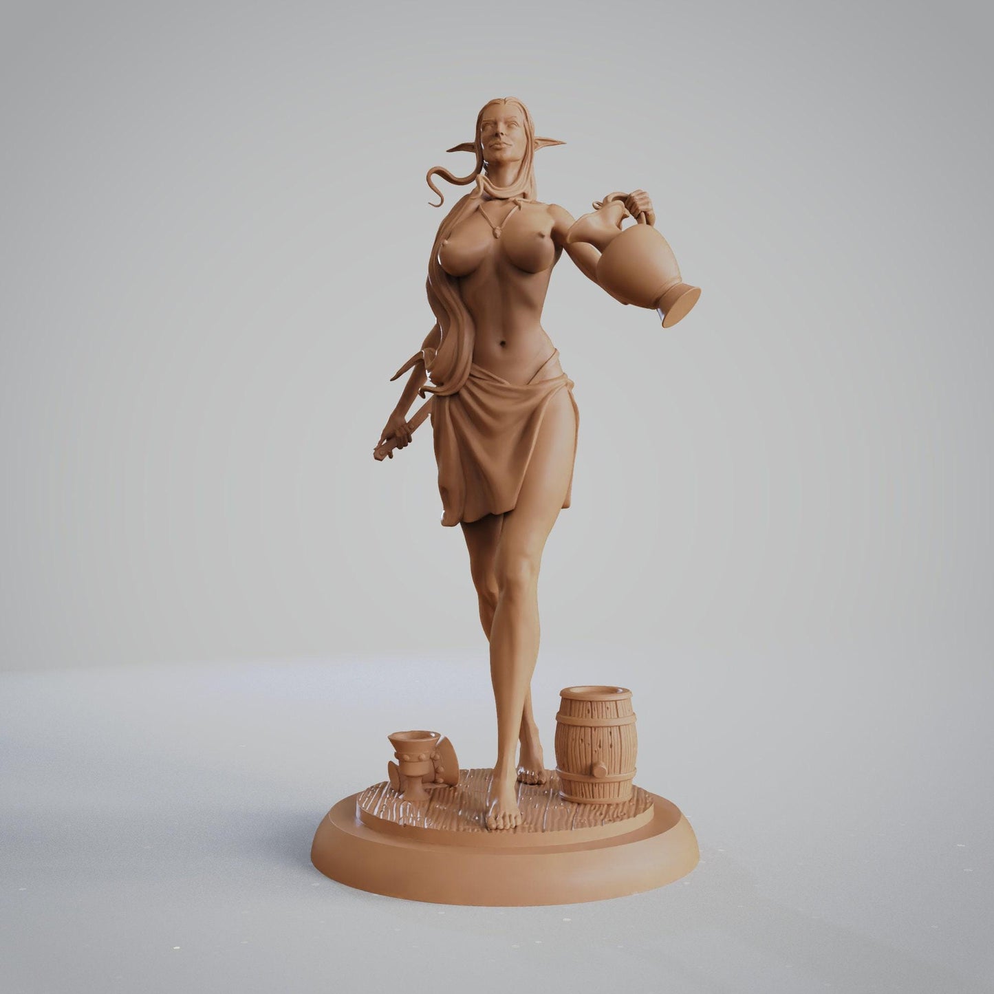 Meet Mirabel, the enchanting Elf Barmaid Collectible Resin Statue. A stunning fantasy miniature for display and tabletop gaming