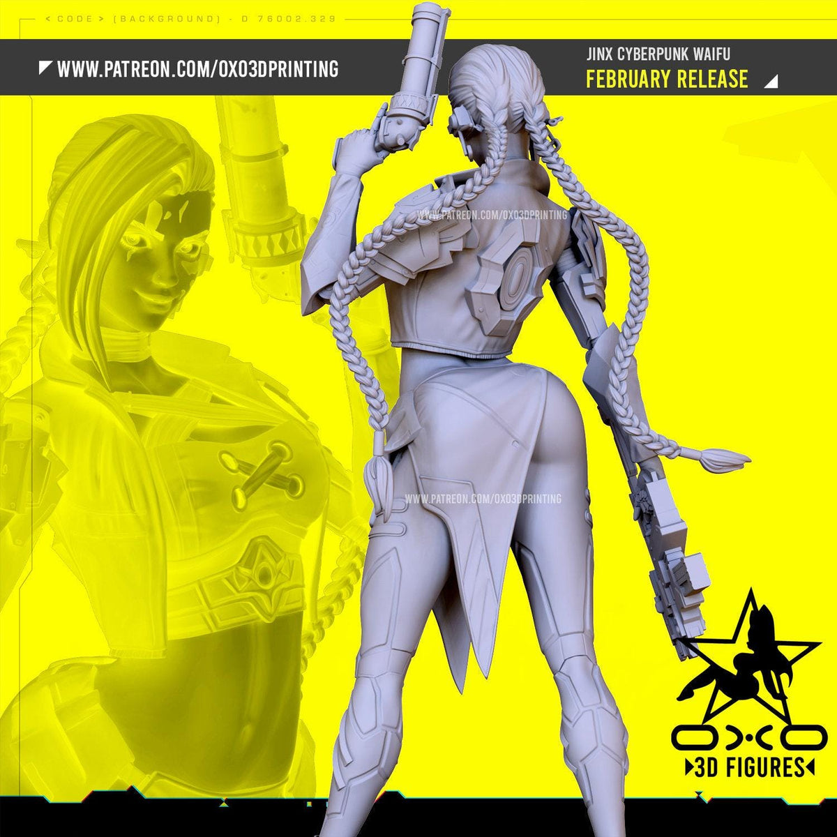 Cyberpunk Jinx NSFW 3D Printed Statue – Mature Crossover Champion Resin Collectible, Made to Order for Adult Collectors