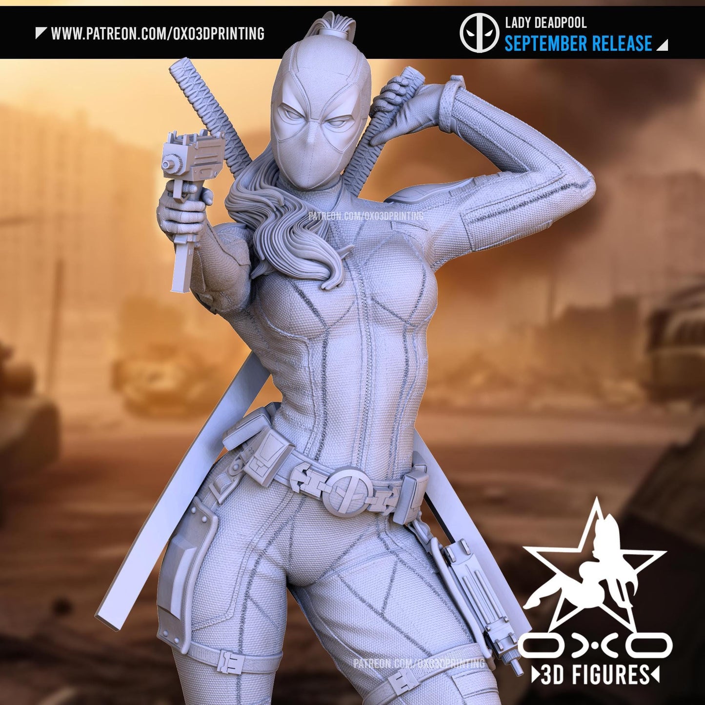 Lady Deadpool 3D Printed Collectible Statue: Merc with a Mouth Figure