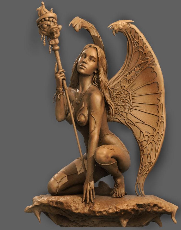 Boris Vallejo Style Butterfly Wings NSFW 3D Printed Statue – Mature Fantasy Resin Collectible, Made to Order for Adults