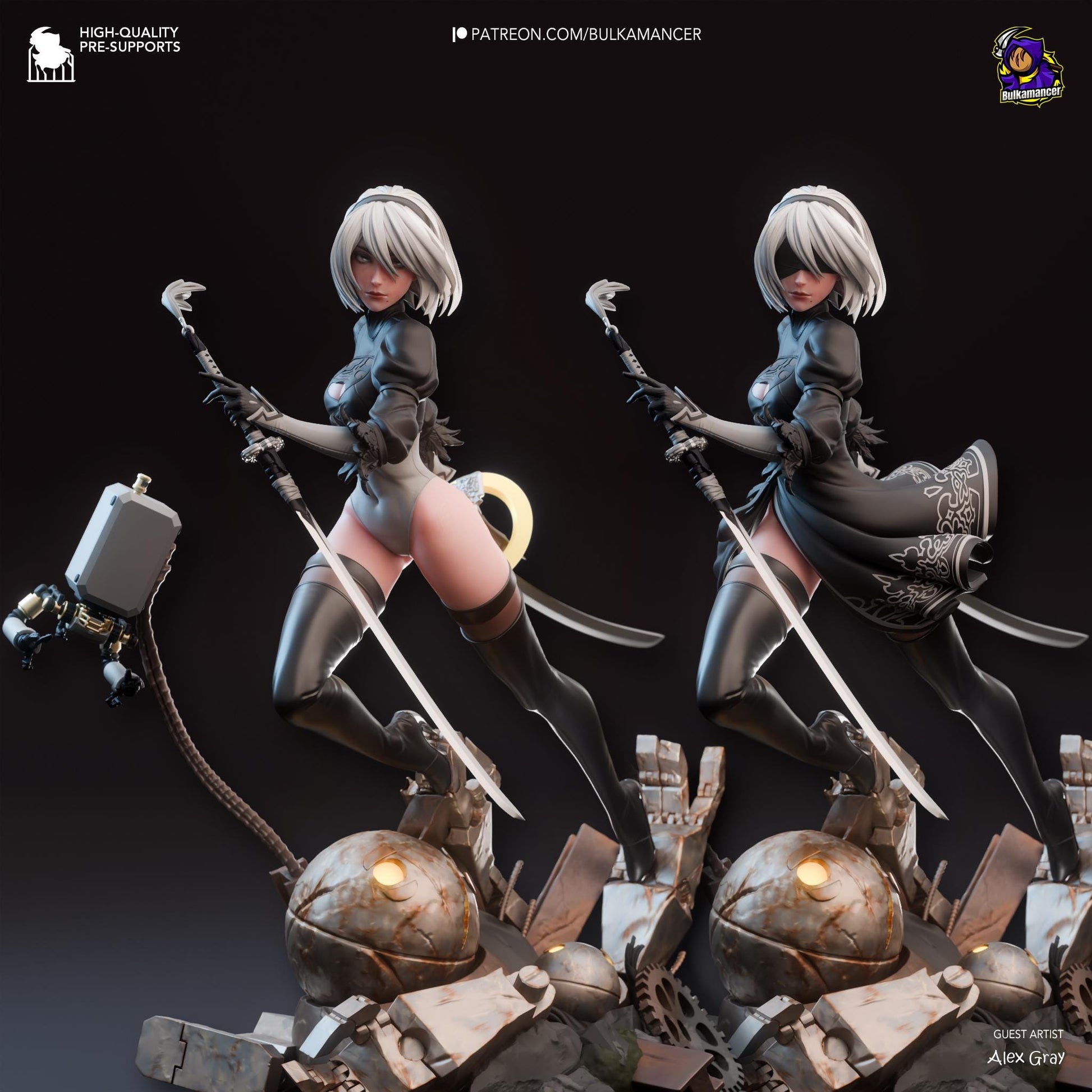 a computer generated image of a woman with two swords