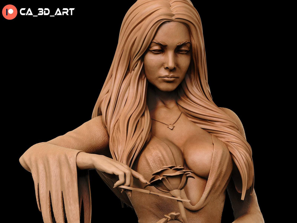 Morticia Addams NSFW 3D Printed Statue – Mature Gothic Matriarch Resin Collectible, Made to Order for Adult Collectors