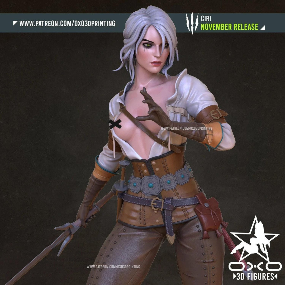 Ciri Witcher NSFW 3D Printed Statue – Mature Ashen-Haired Warrior Resin Collectible, Made to Order for Adult Collectors