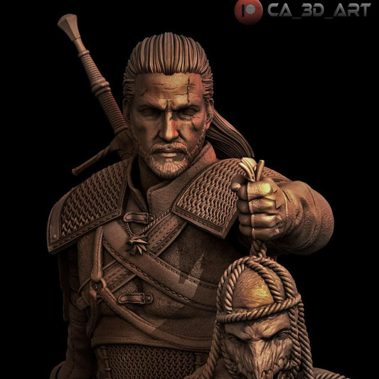 High-Detail Geralt of Rivia Statue, a 3D Printed Witcher 3 Collectible Figure for Fans of the Epic Monster Hunter Saga