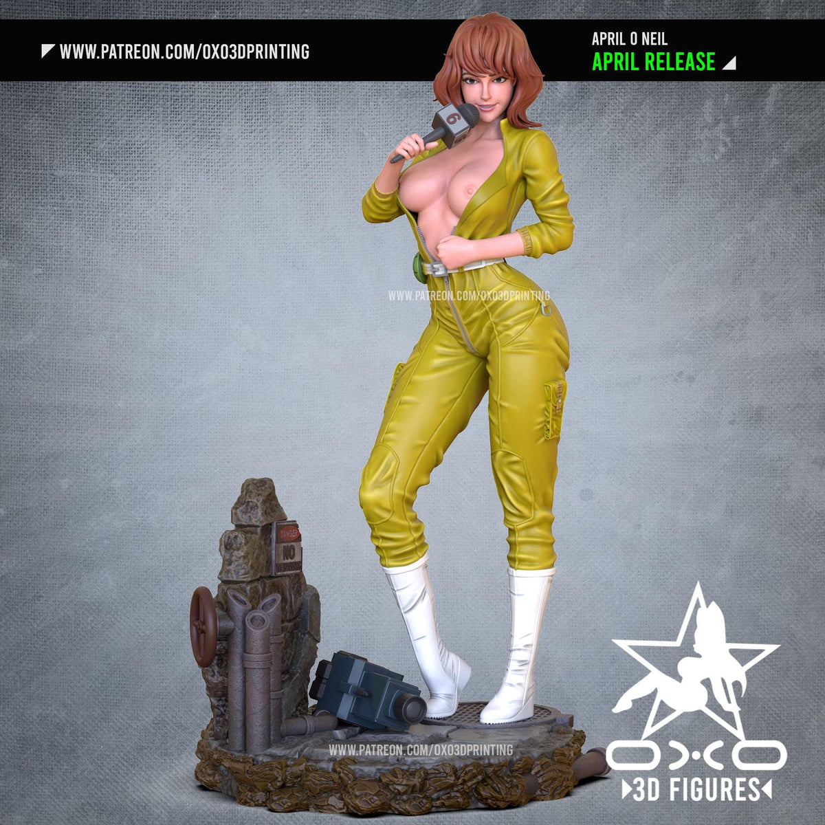 April O'Neal NSFW 3D Printed Statue – Mature Classic Reporter Resin Collectible, Made to Order for Adult Collectors