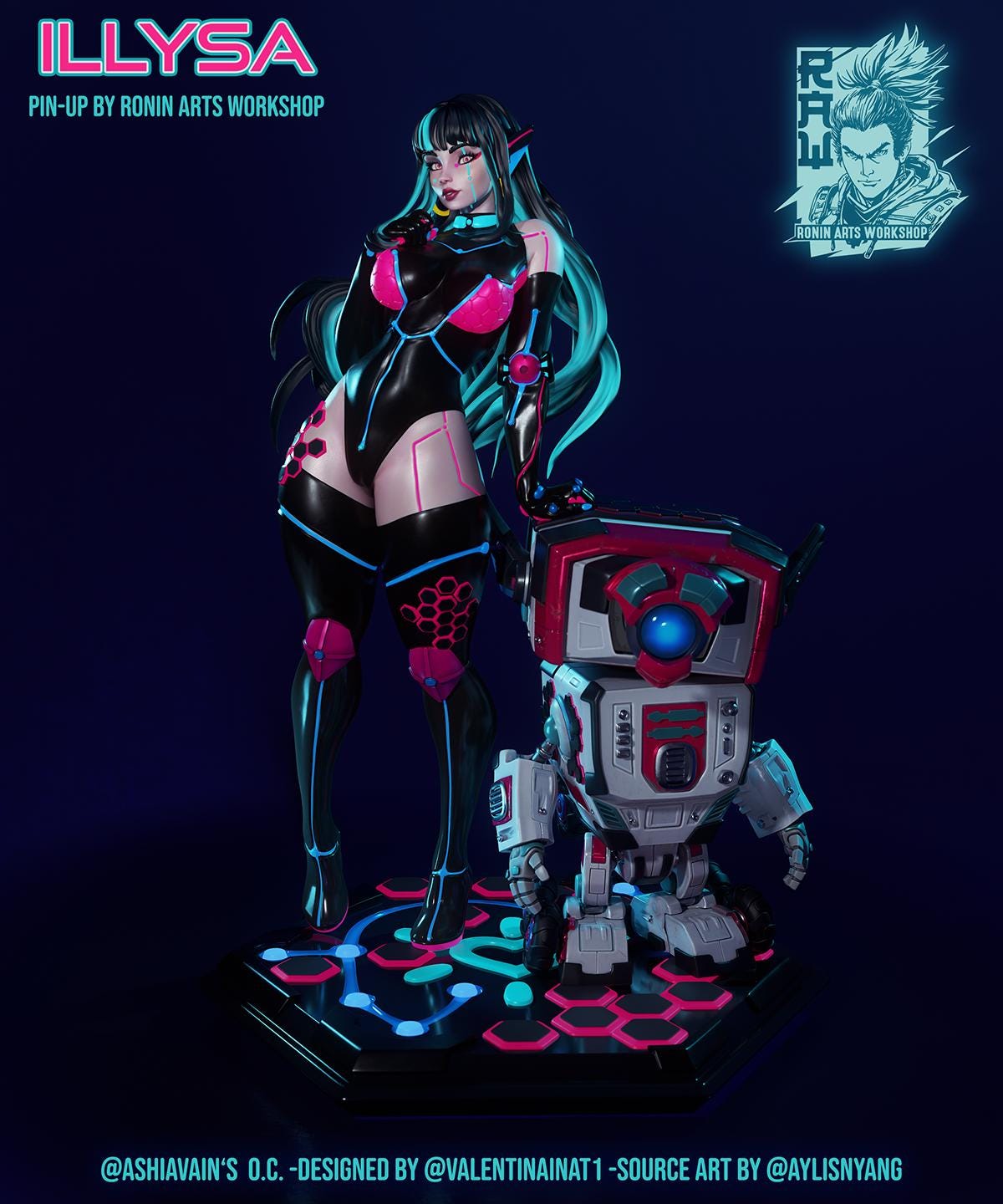 a futuristic woman standing next to a robot