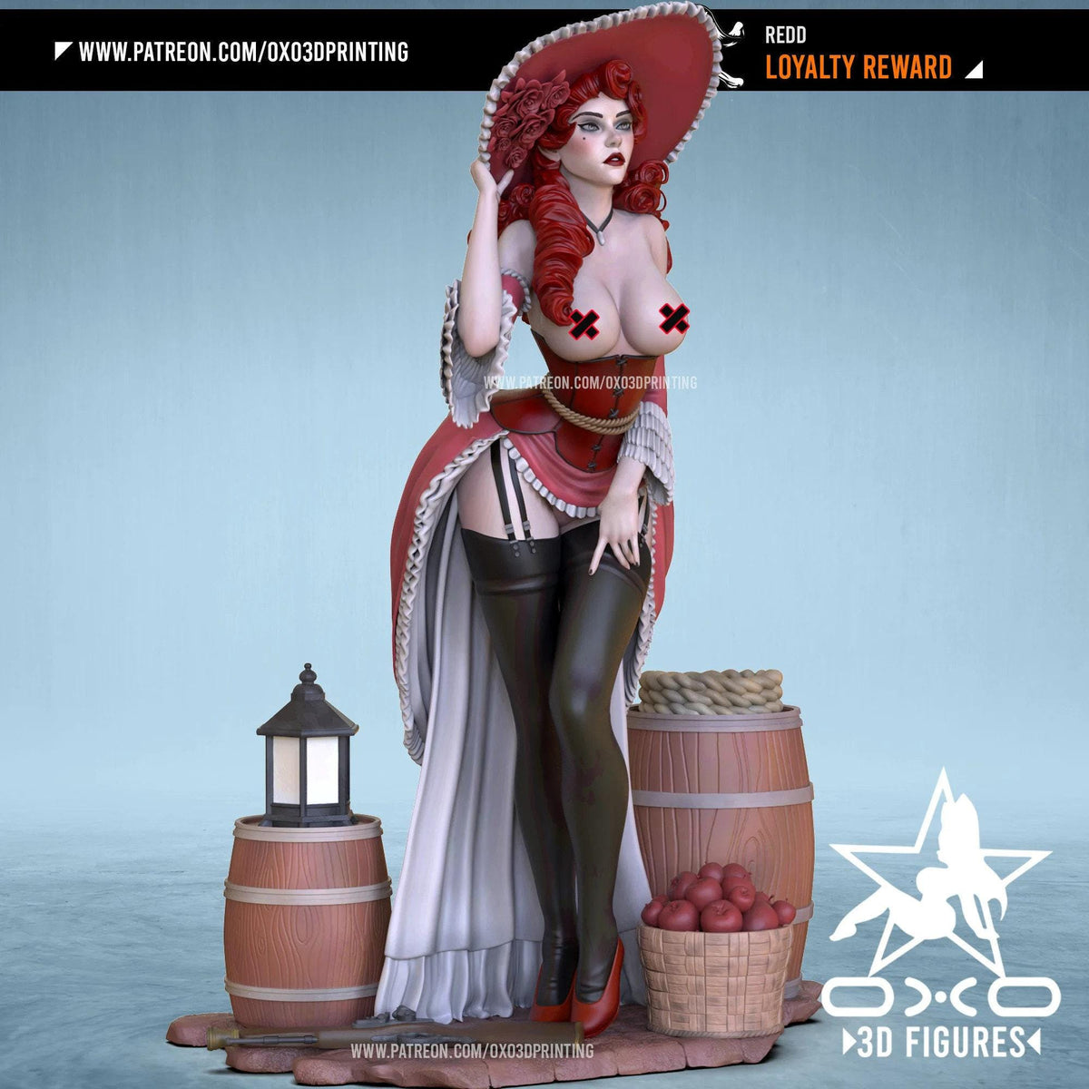 Redd Cowgirl NSFW 3D Printed Statue – Mature Western Pin-Up Resin Collectible, Made to Order for Adult Collectors & Fans