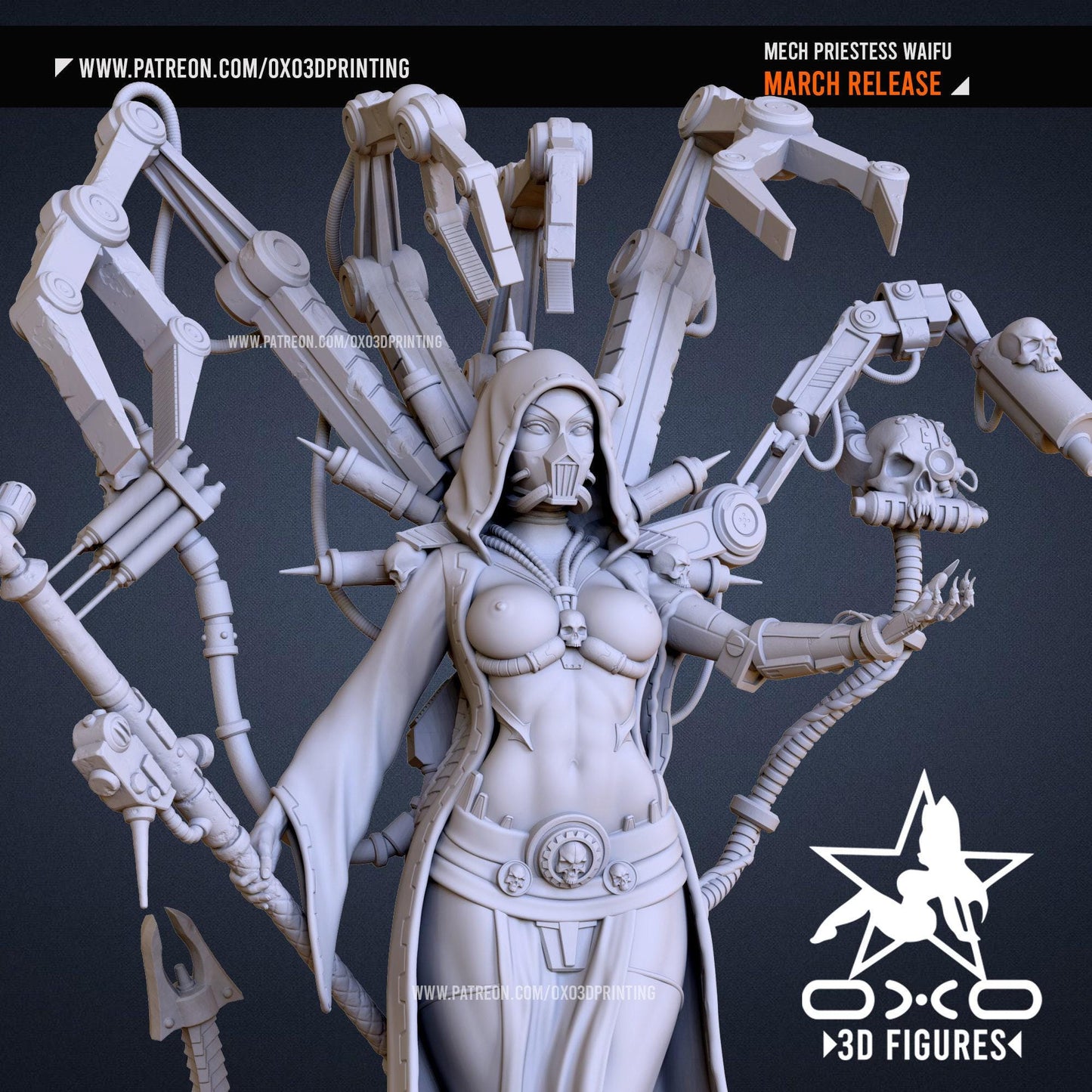 Elite Mech Priestess Waifu 3D Printed Resin Statue: Highly Detailed Collectible Figure for Sci-Fi Fans