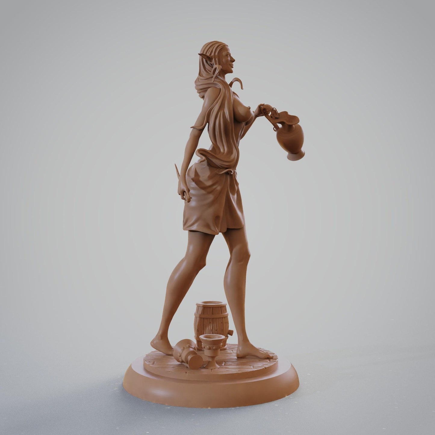 Meet Mirabel, the enchanting Elf Barmaid Collectible Resin Statue. A stunning fantasy miniature for display and tabletop gaming