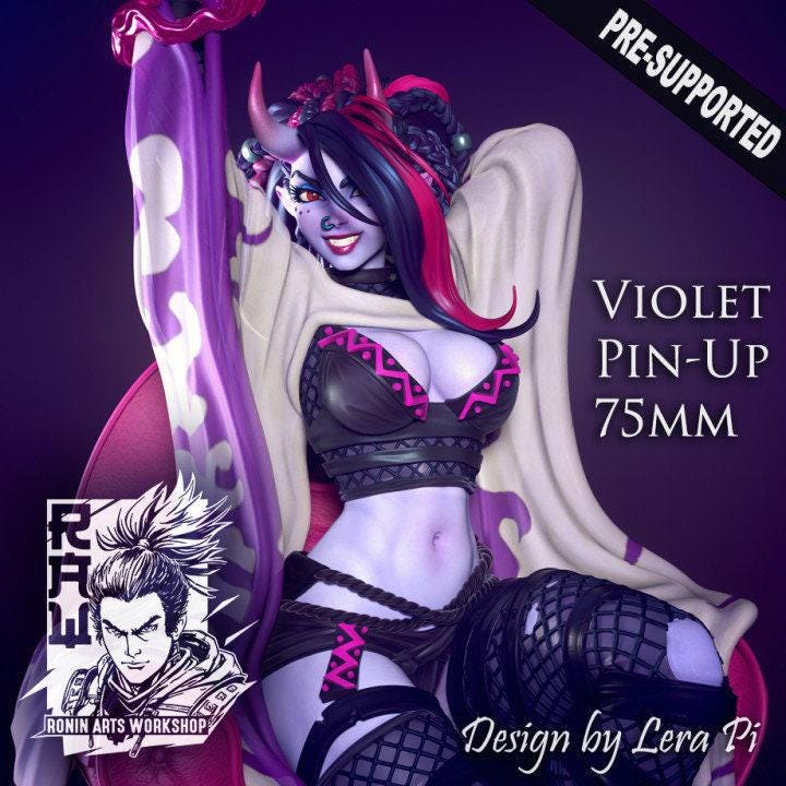 Pinup Violet NSFW 3D Printed Statue – Mature Modern Pin-Up Resin Collectible, Made to Order for Adult Collectors & Fans