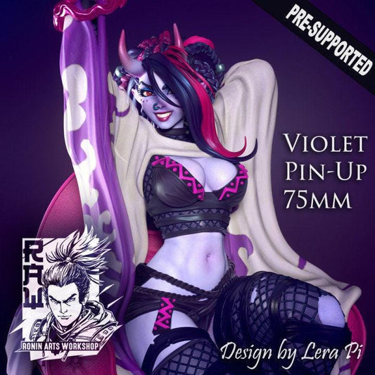 Pinup Violet NSFW 3D Printed Statue – Mature Modern Pin-Up Resin Collectible, Made to Order for Adult Collectors & Fans