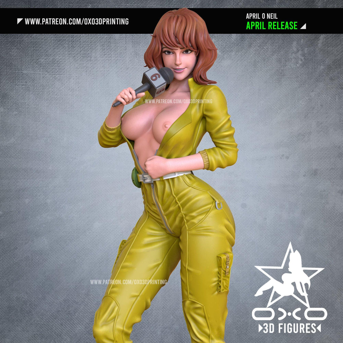 April O'Neal NSFW 3D Printed Statue – Mature Classic Reporter Resin Collectible, Made to Order for Adult Collectors