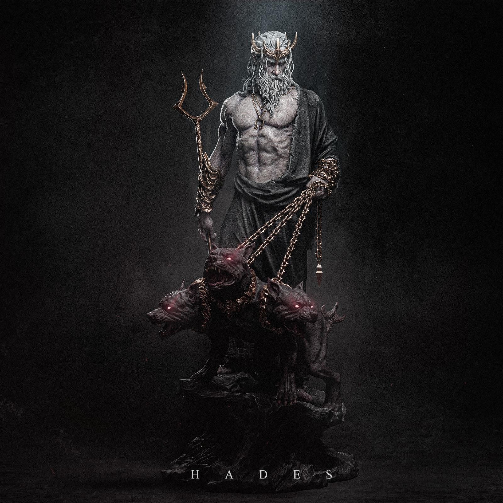 a statue of a man with horns and chains