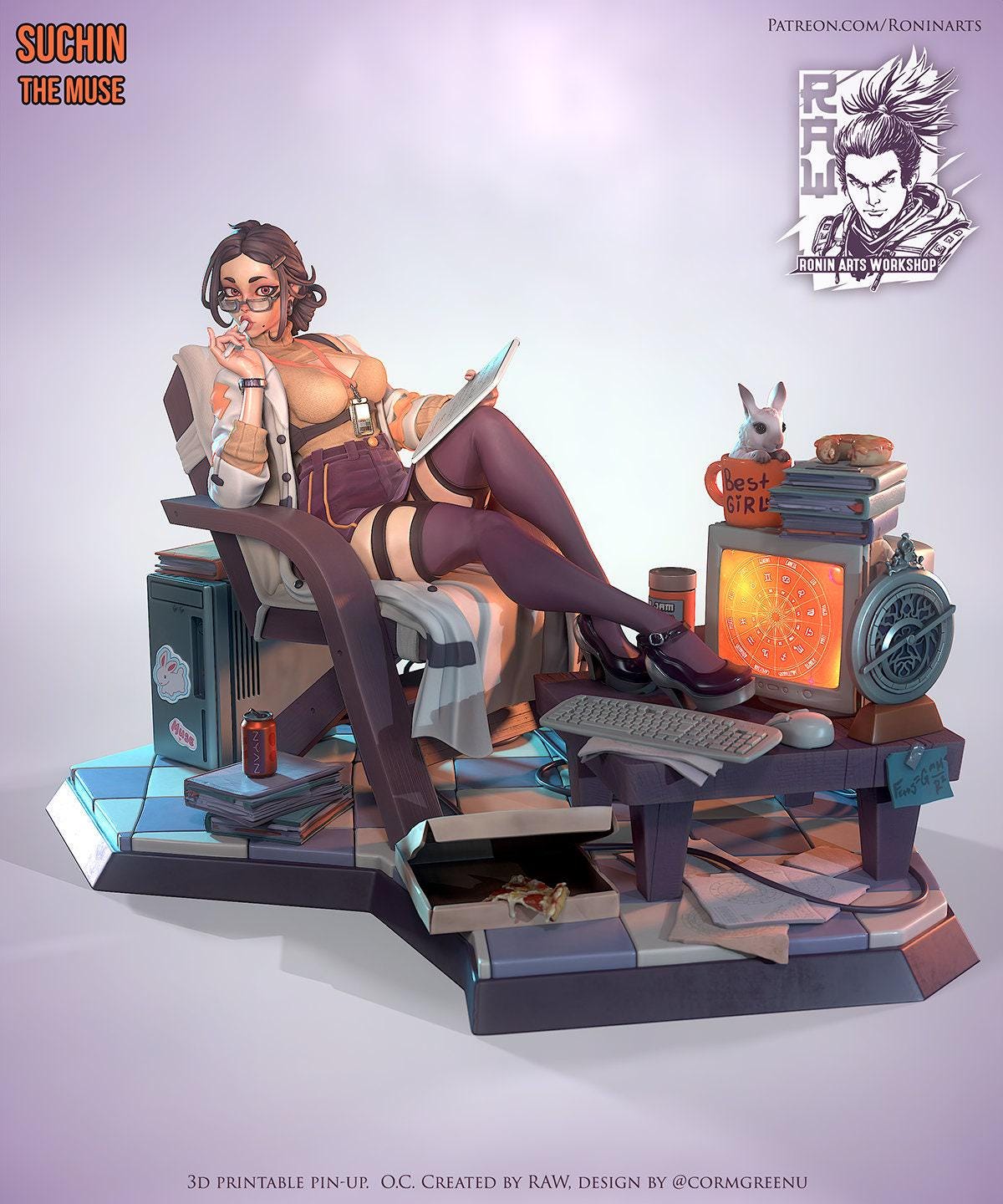 Pin Up Suchin NSFW 3D Printed Statue – Mature Studio Muse Pin-Up Resin Collectible, Made to Order for Adult Collectors