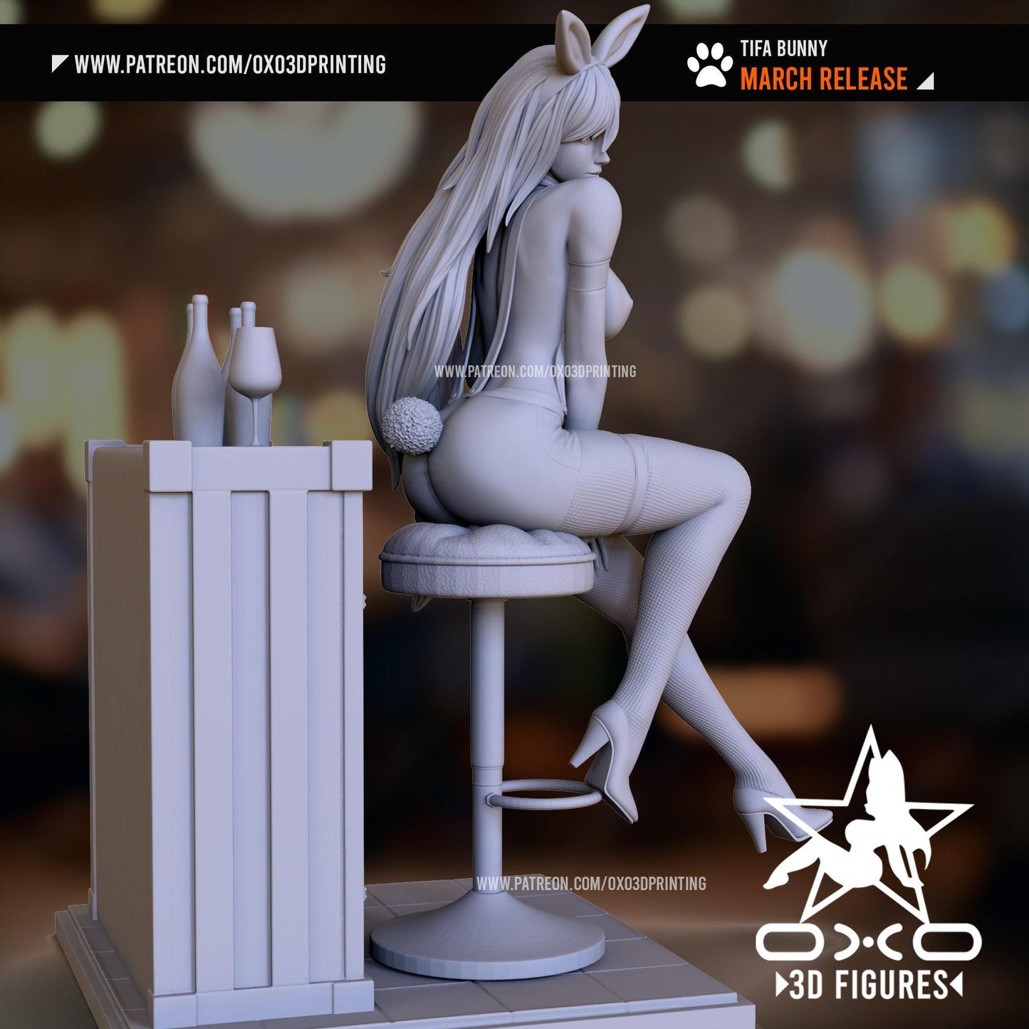 Tifa Lockhart Bunny 3D Printed Resin Statue: Exquisite Final Fantasy VII Collectible with Optional NSFW Variant!