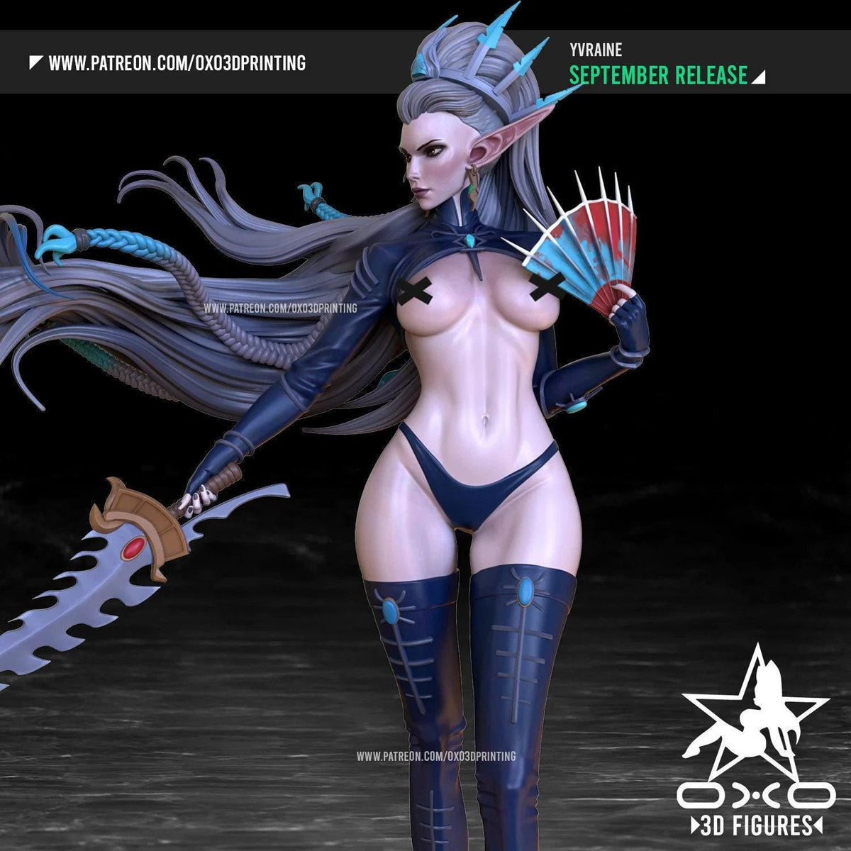 Yvraine NSFW 3D Printed Statue – Mature Eldar Warrior Queen Resin Collectible, Made to Order for Adult Collectors & Fans