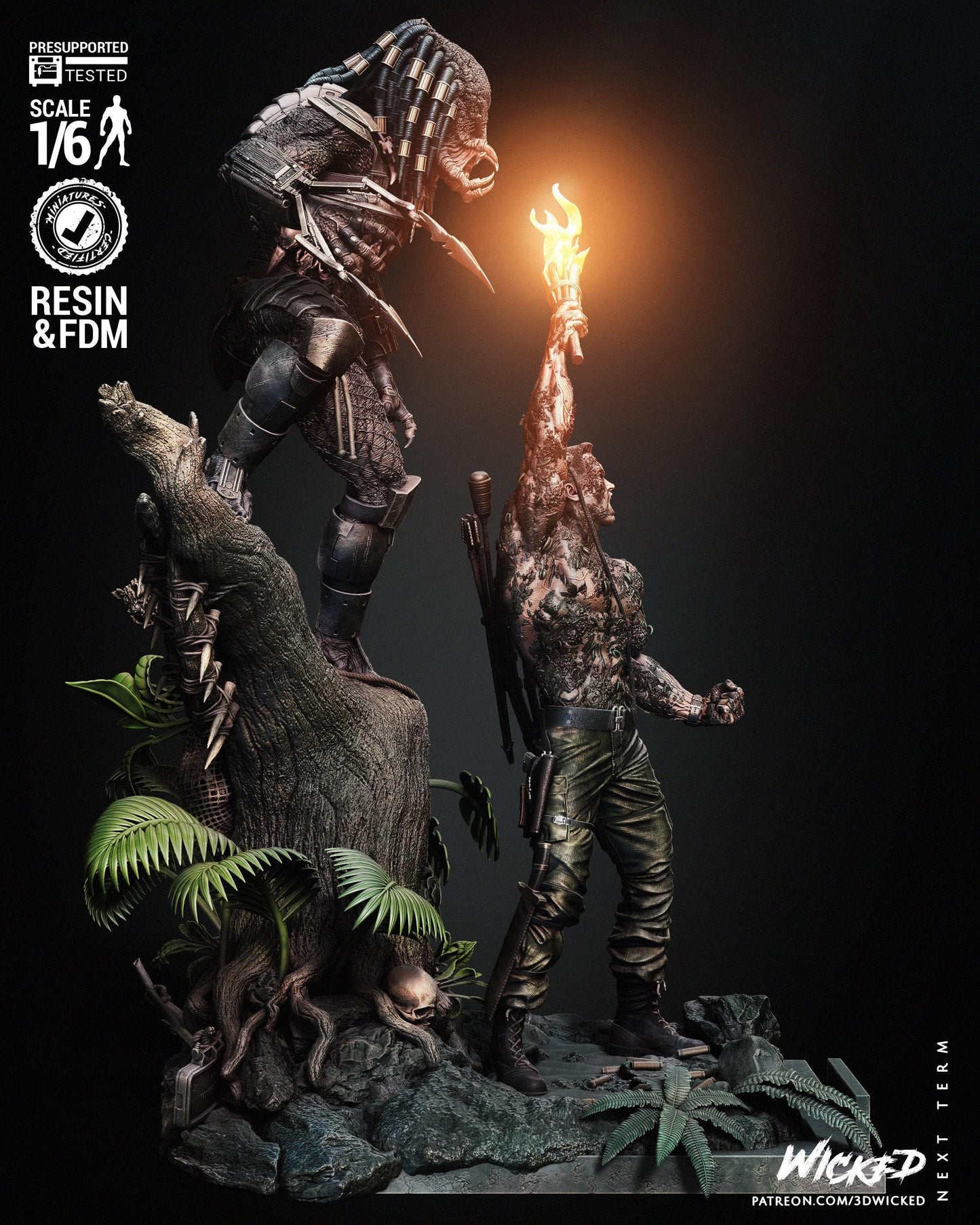 Predator and Dutch Diorama 3D Print Collectible Miniature Statue Figure Gift Idea for Man Woman Painter