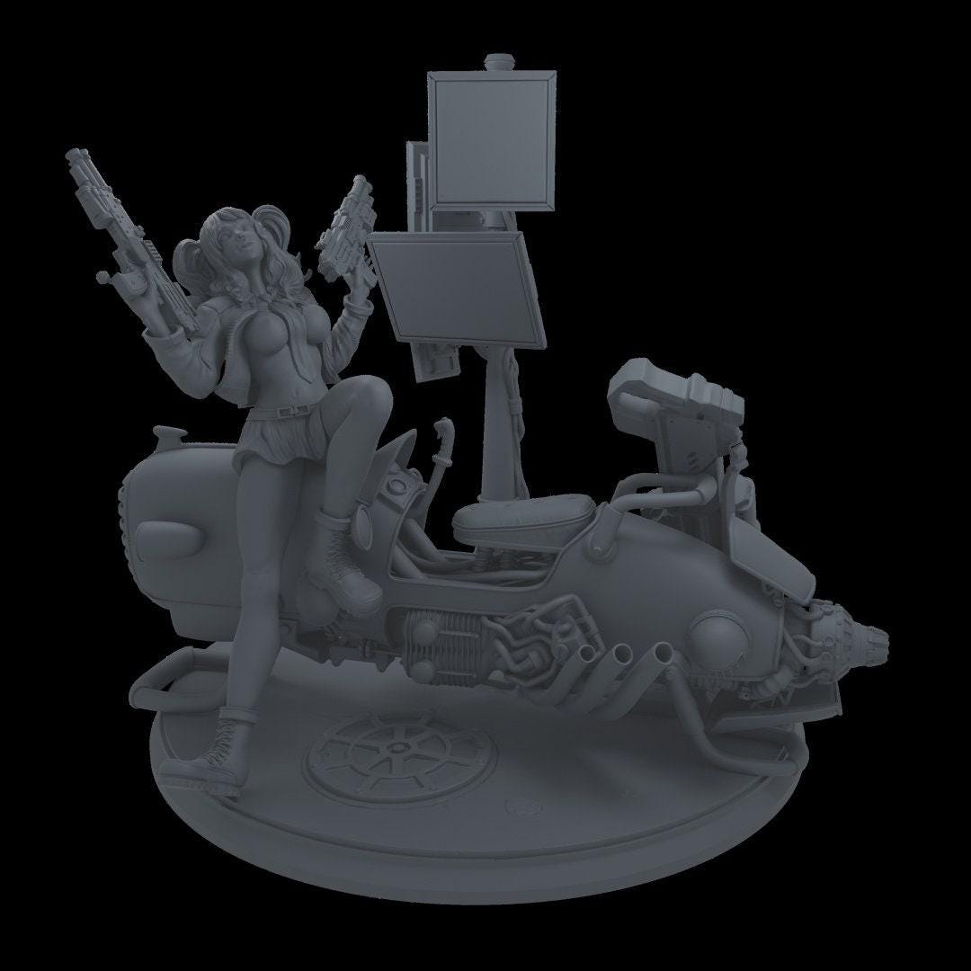 Future Biker Babe NSFW 3D Printed Statue – Mature Sci-Fi Pin-Up Resin Collectible, Made to Order for Adult Collectors