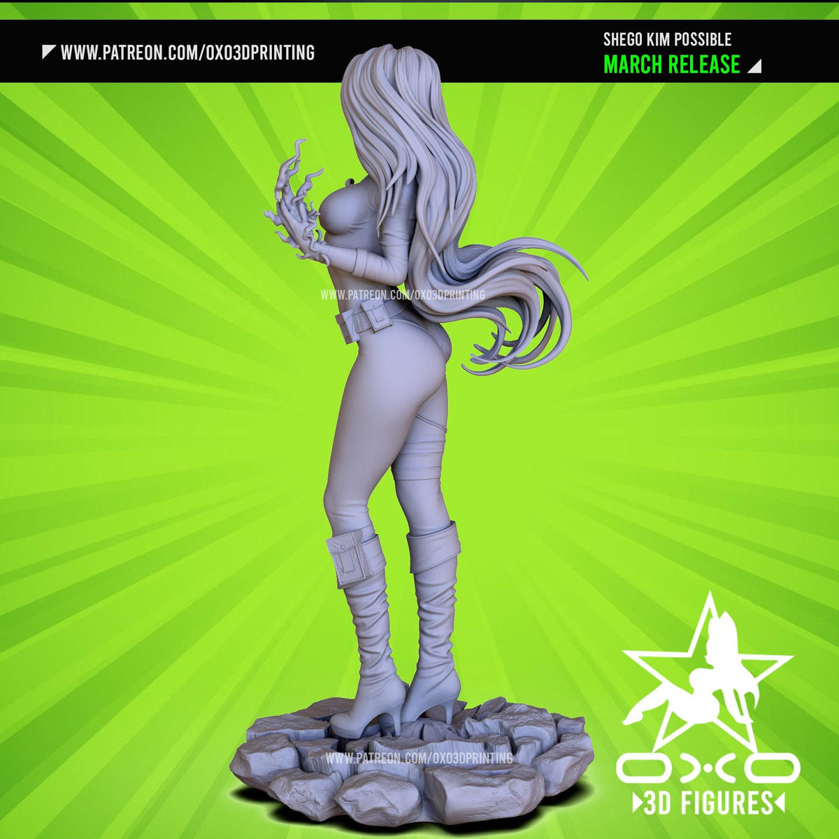 Shego NSFW 3D Printed Statue – Mature Energy Blast Villainess Resin Collectible, Made to Order for Adult Collectors