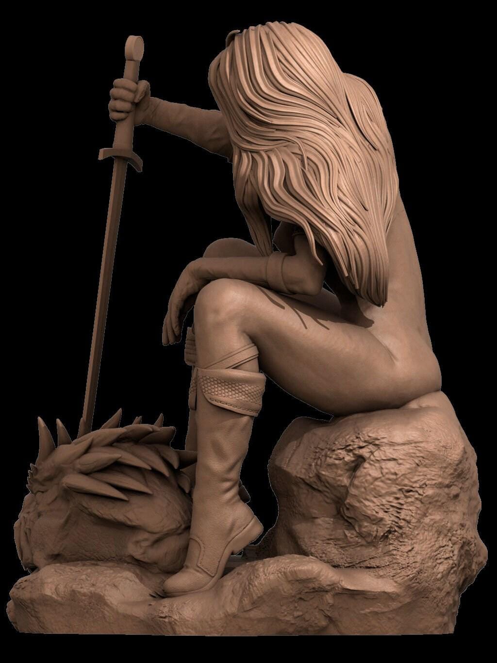 Red Sonya 3D Printed Collectible Statue - Dynamic Fantasy Warrior Figure with NSFW Option