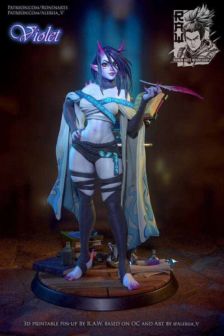 Pinup Violet NSFW 3D Printed Statue – Mature Fantasy Pin-Up Resin Collectible, Made to Order for Adult Collectors & Fans