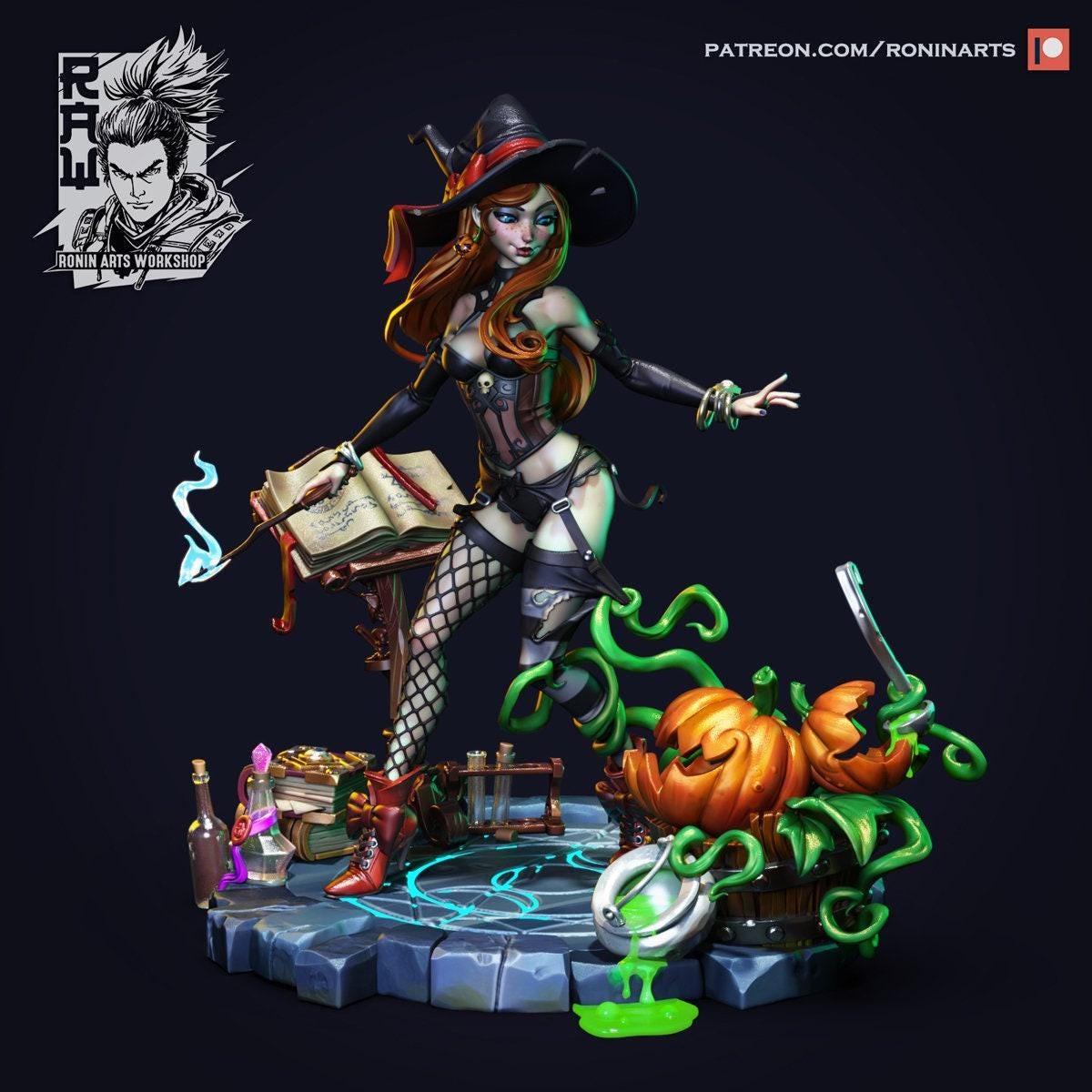 Pinup Hazel NSFW 3D Printed Statue – Mature Witch Pin-Up Resin Collectible, Made to Order for Adult Collectors & Fans