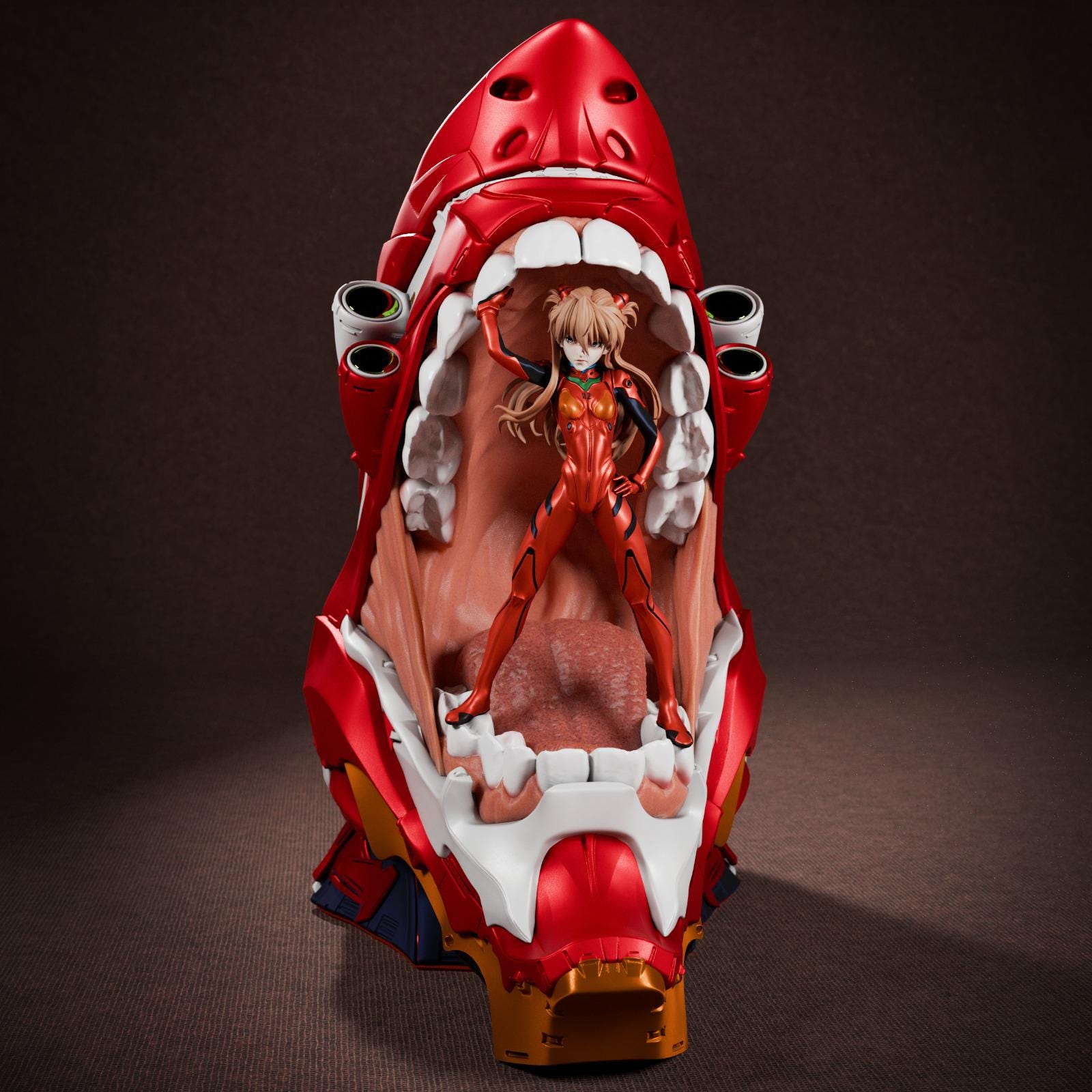 a statue of a woman in a red outfit
