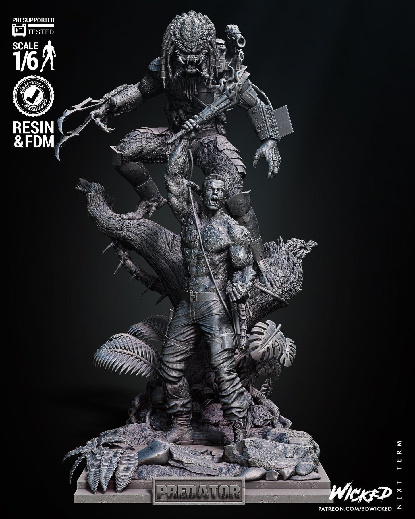 Predator and Dutch Diorama 3D Print Collectible Miniature Statue Figure Gift Idea for Man Woman Painter