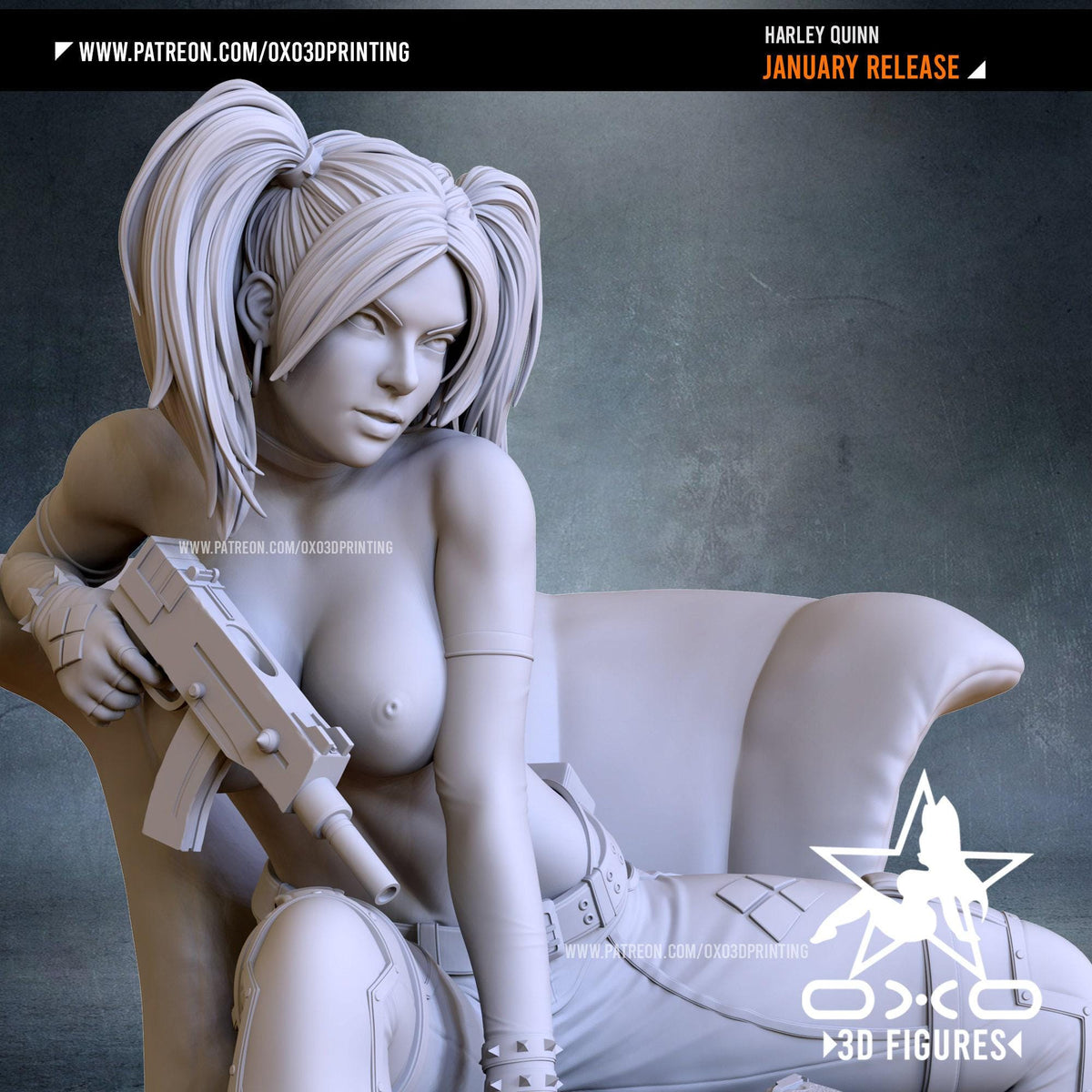 Harley Quinn NSFW 3D Printed Statue – Mature DC Anti-Hero Resin Collectible, Made to Order for Adult Collectors & Fans