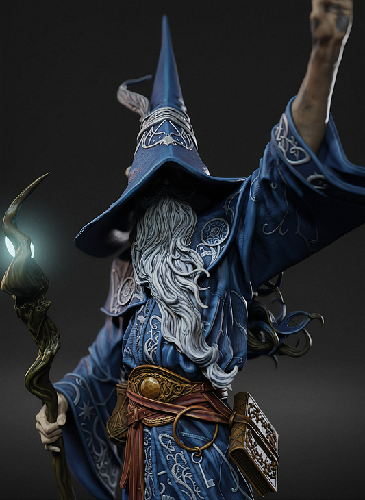 Merlin the Wizard 3D Printed Statue - Hand-Painted Fantasy Collectible or Unpainted RPG Miniature for DIY Painting