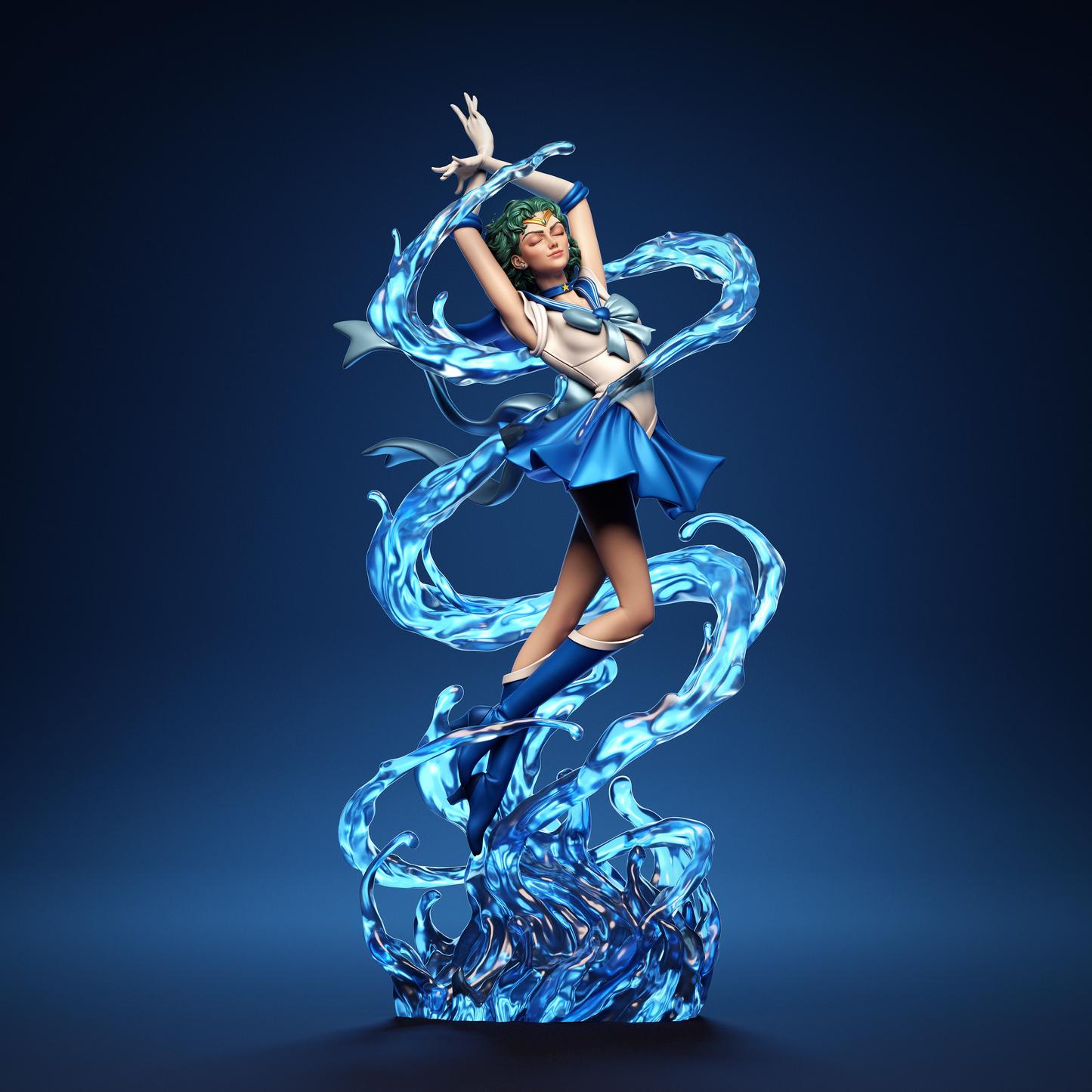Hand-Painted Sailor Mercury 3D Printed Statue | Anime Figure Collectible | Detailed Fan Art Sculpture