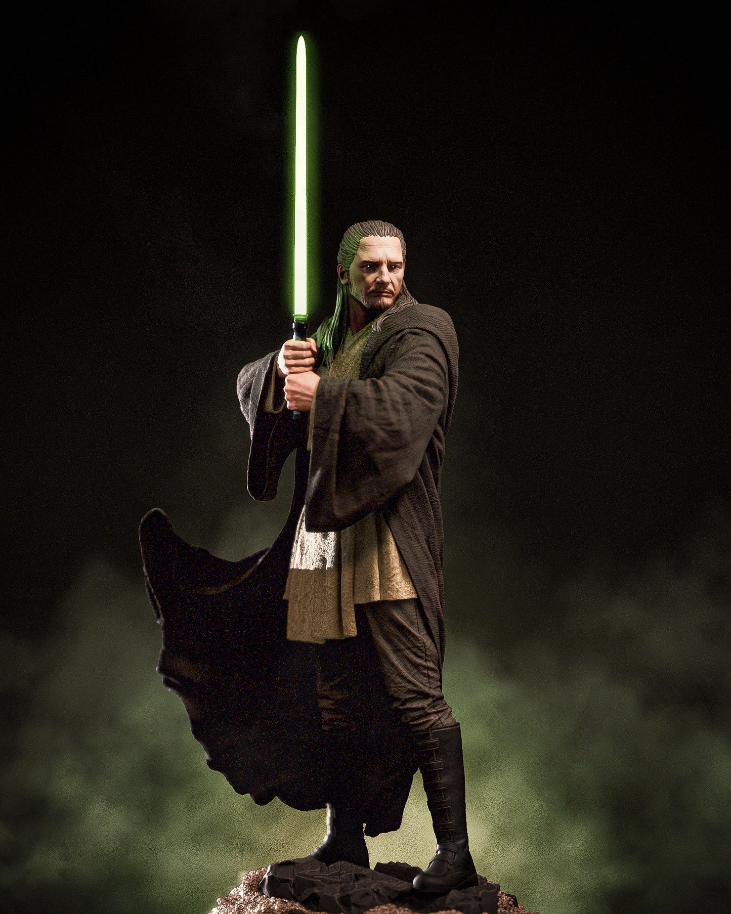 Hand-Painted Qui-Gon Jinn Statue – Star Wars 3D Printed Collectible Figure, Jedi Master Display Piece