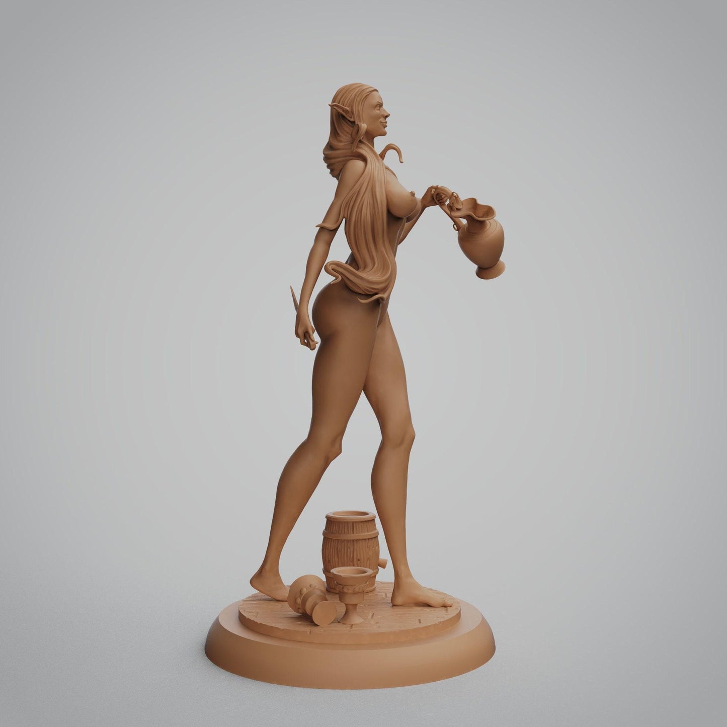 Meet Mirabel, the enchanting Elf Barmaid Collectible Resin Statue. A stunning fantasy miniature for display and tabletop gaming