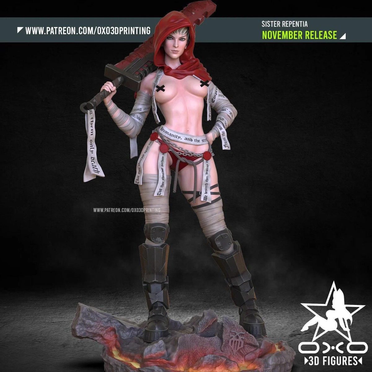 Sister Repentia NSFW 3D Printed Statue – Mature Grimdark Warrior Resin Collectible, Made to Order for Adult Collectors