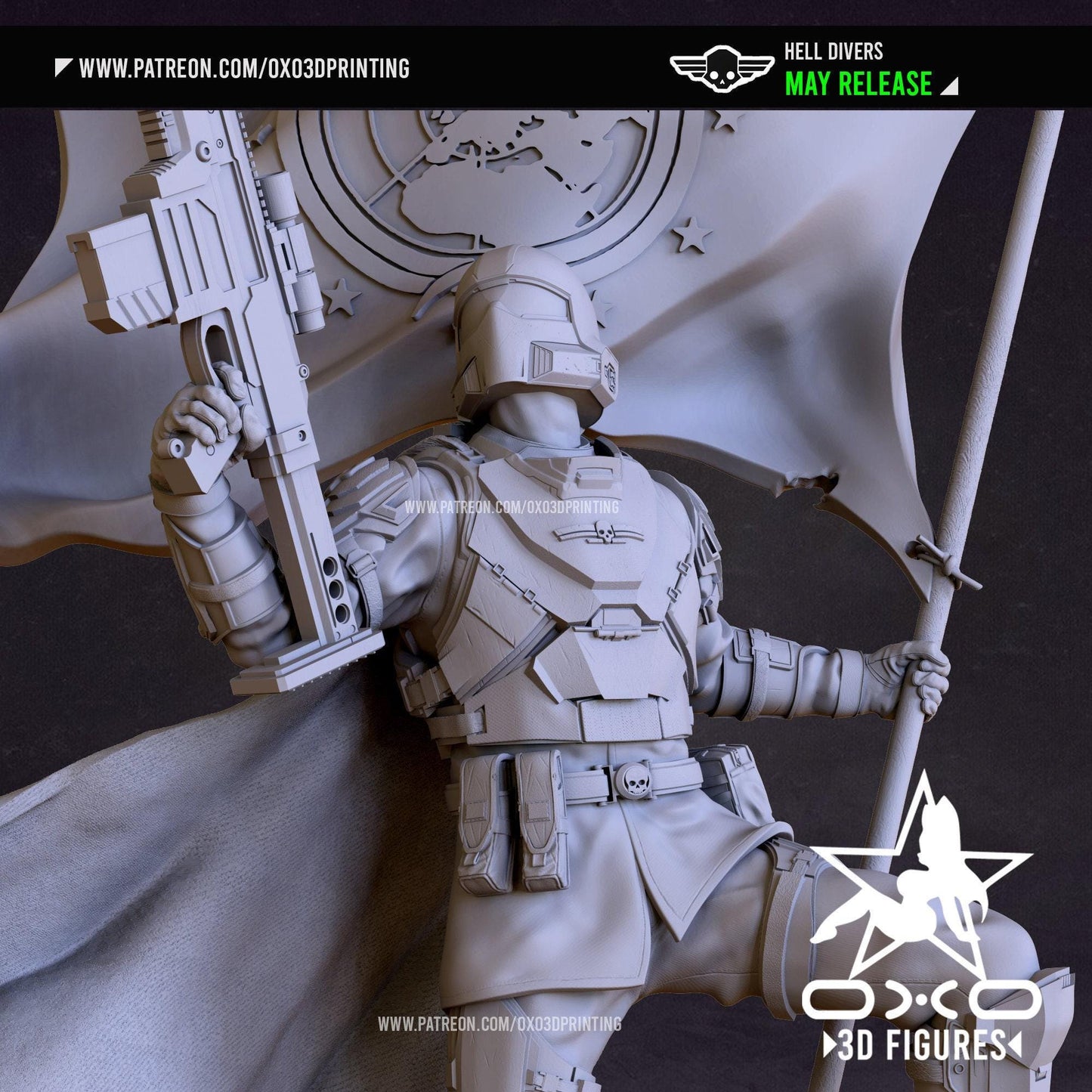 HellDiver 3D Printed Statue: Elite Soldier Collectible for Gaming Enthusiasts