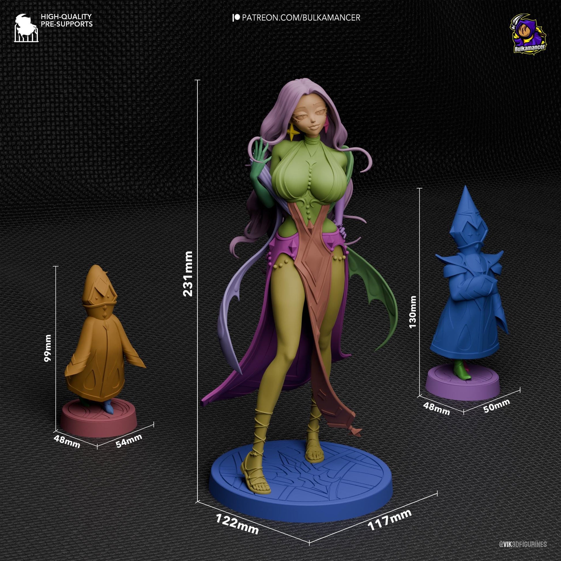 a figurine of a woman with purple hair
