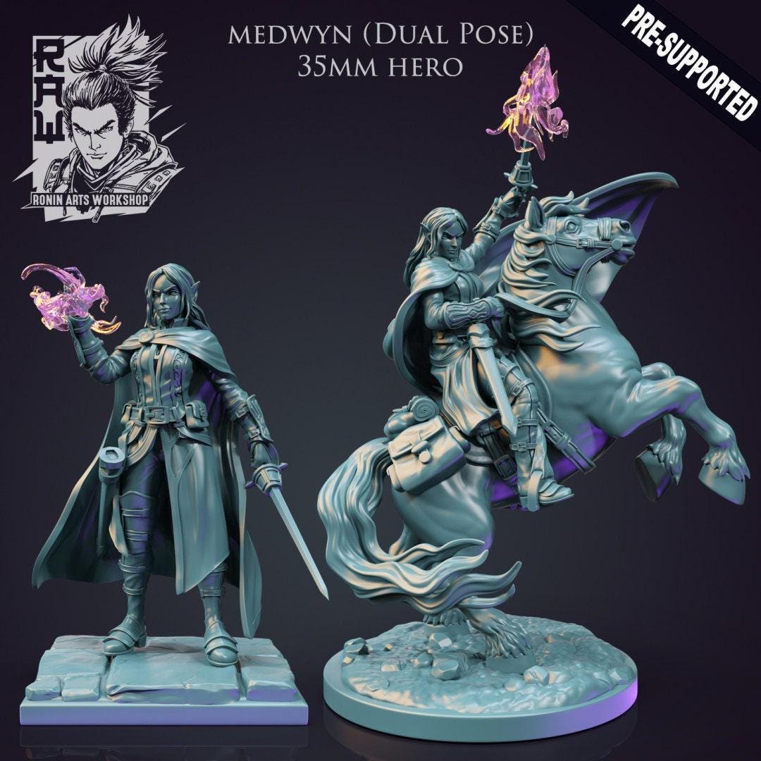 Medwyn Half-Elf Warlock 3D Printed Miniature for DnD, Pathfinder & Warsurge - Mystic Pact 35mm Scale Figure for Epic Adventures