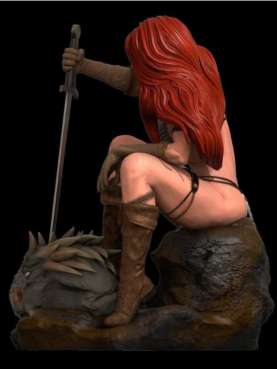 Red Sonya 3D Printed Collectible Statue - Dynamic Fantasy Warrior Figure with NSFW Option