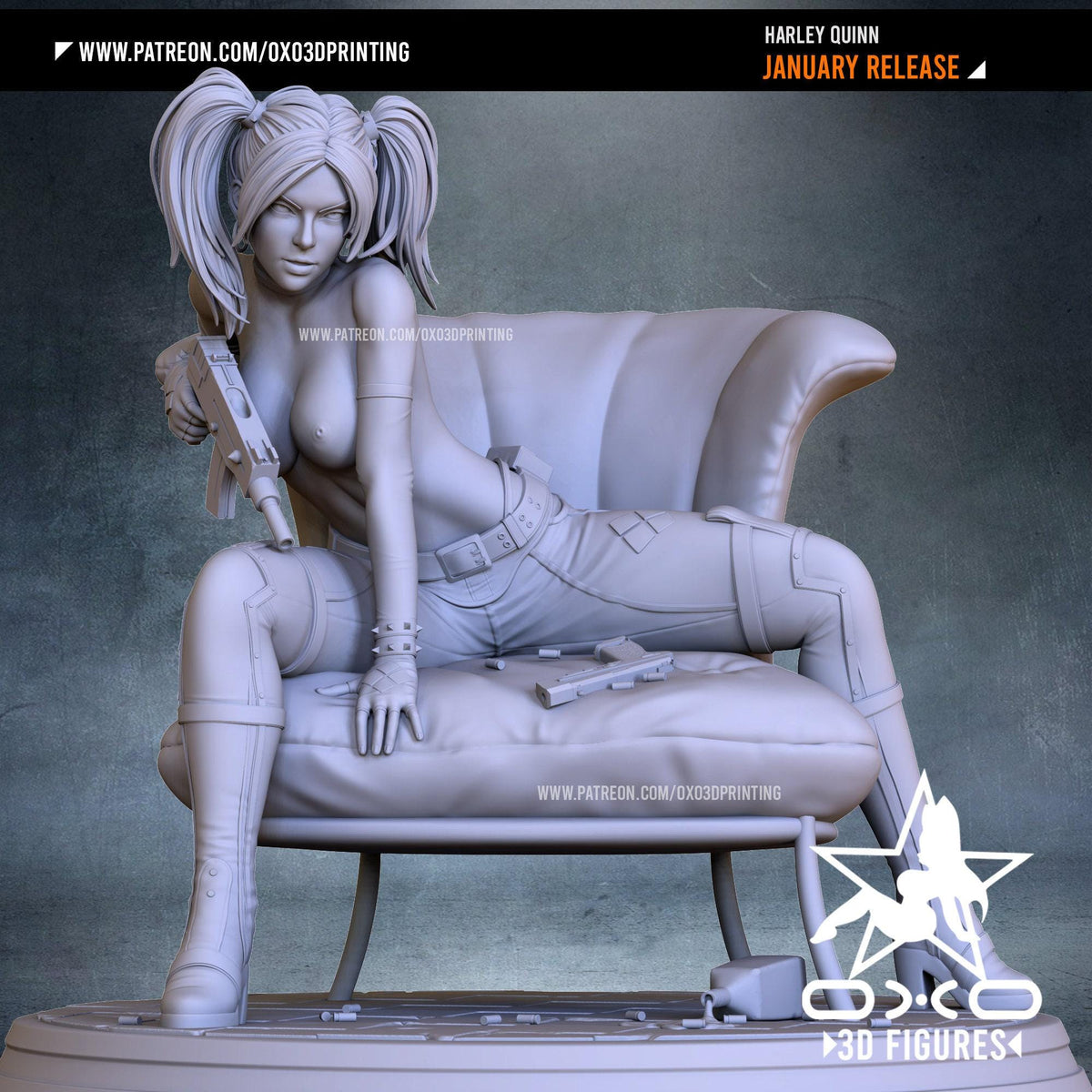 Harley Quinn NSFW 3D Printed Statue – Mature DC Anti-Hero Resin Collectible, Made to Order for Adult Collectors & Fans