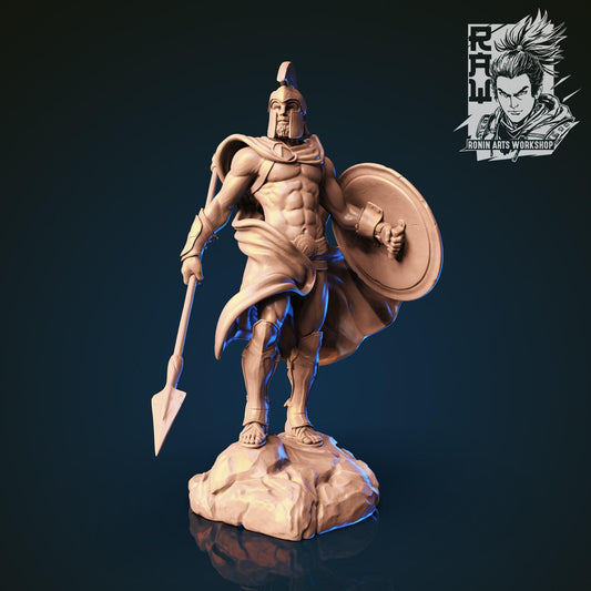Aristos Gray Spartan Warrior Collectible | Detailed 3D-Printed Ancient Greek Hoplite Statue