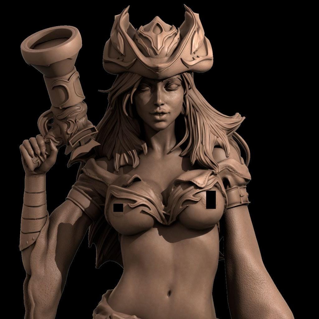 Miss Fortune NSFW 3D Printed Statue – Mature Pirate Hunter Resin Collectible, Made to Order for Adult Collectors & Fans