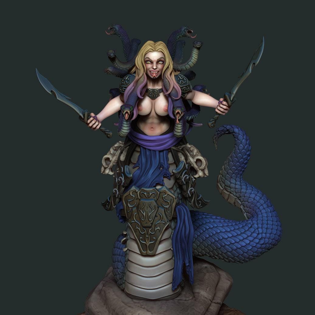 Gorgon Mini Boss Scynthia NSFW 3D Printed Statue – Mature DnD Boss Resin Collectible, Made to Order for Adult Collectors