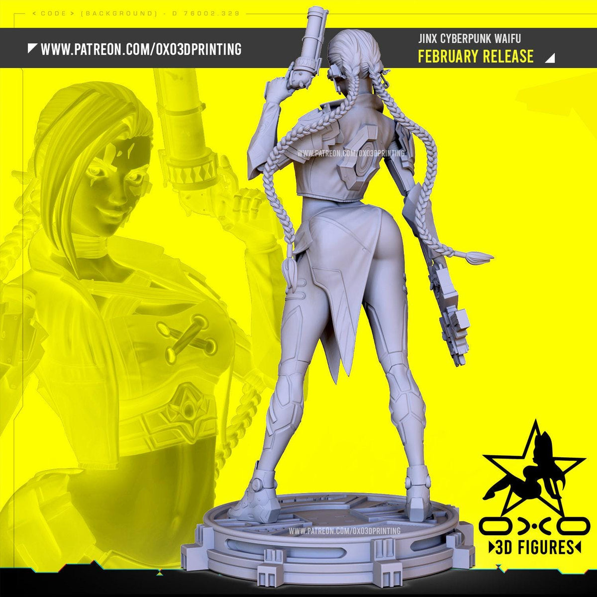 Cyberpunk Jinx NSFW 3D Printed Statue – Mature Crossover Champion Resin Collectible, Made to Order for Adult Collectors