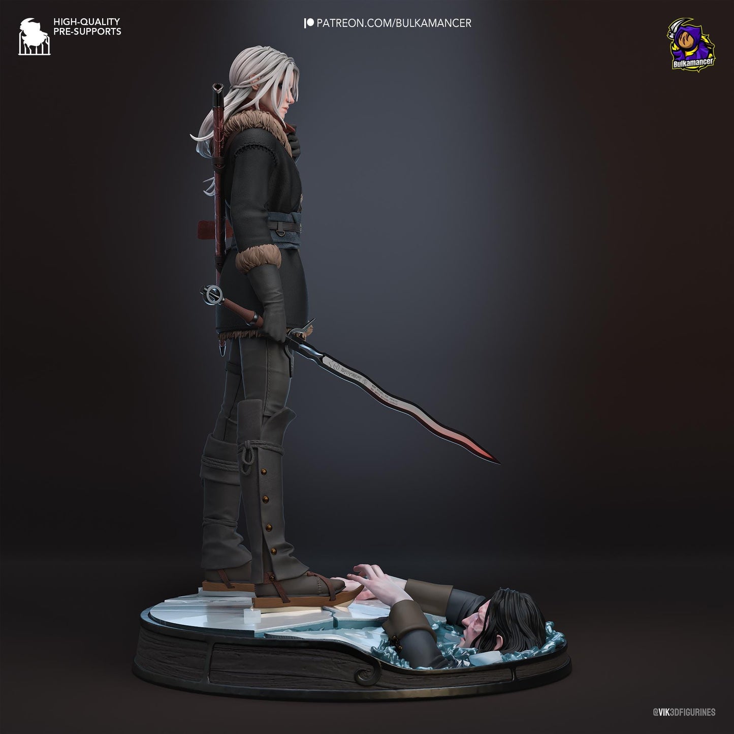 a statue of a woman with a sword on a table