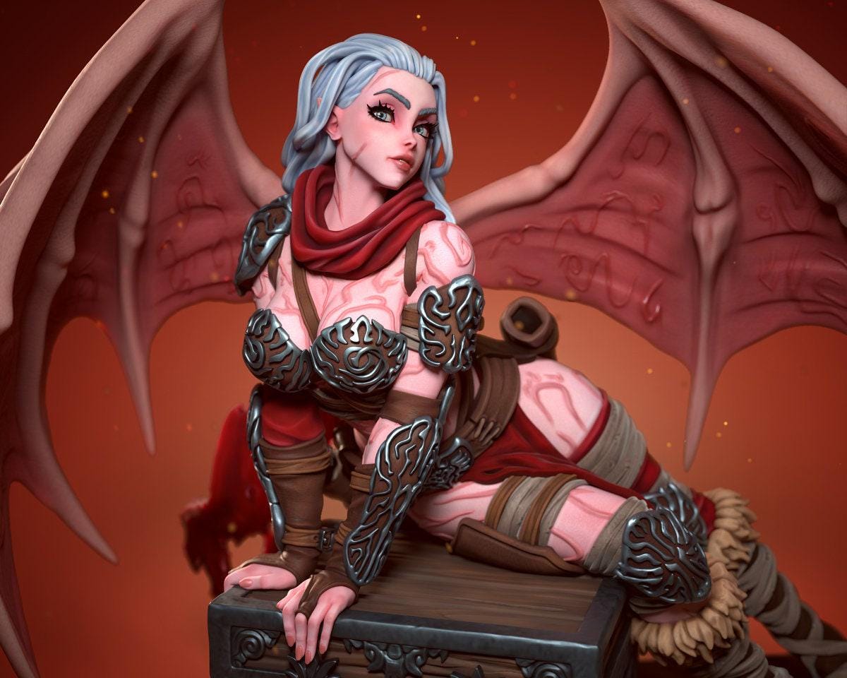 Pin-Up Izel NSFW 3D Printed Statue – Mature Winged Demon Girl Resin Collectible, Made to Order for Adult Collectors