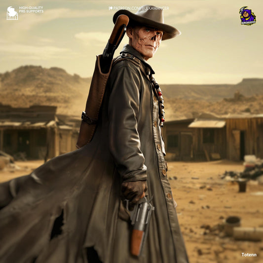 a man with a gun in a desert