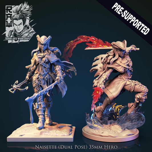 Naisette The Demon Hunter - Idle and Action Pose 3D Print Collectible Resin Miniature DnD 35 mm scale