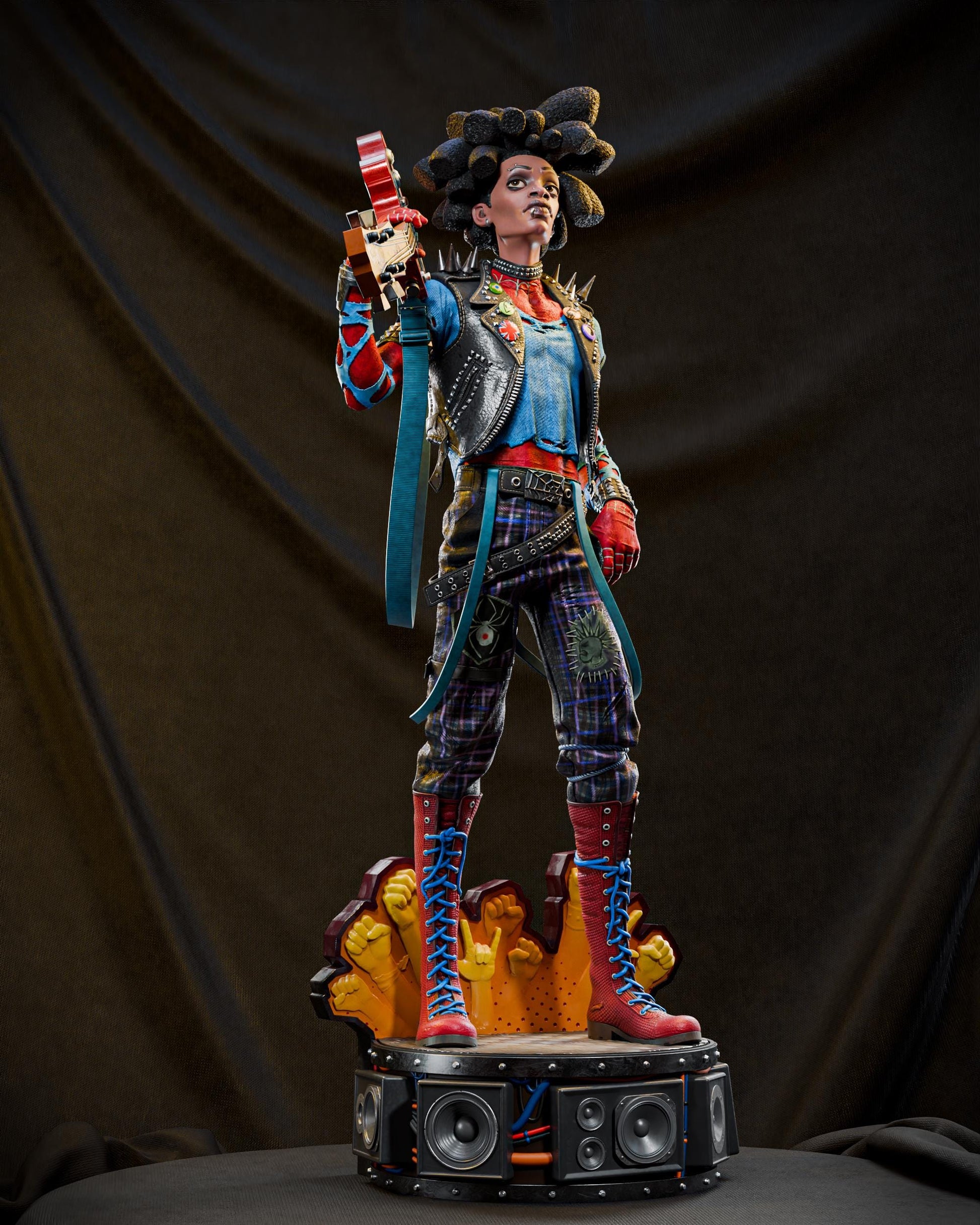 a statue of a woman holding a microphone